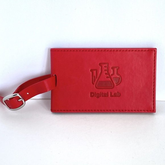 Digital Lab Red Faux Leather Luggage Tag with Buckle Strap 4.5in - Picture 2 of 5